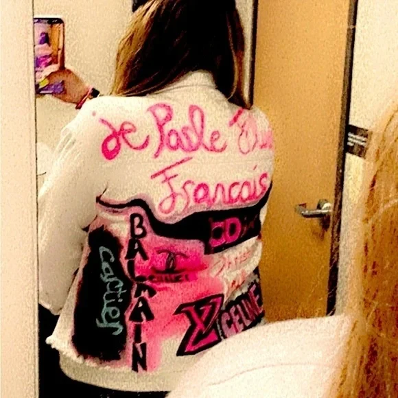 Custom painted white denim size medium Jean jacket “ - Picture 13 of 16